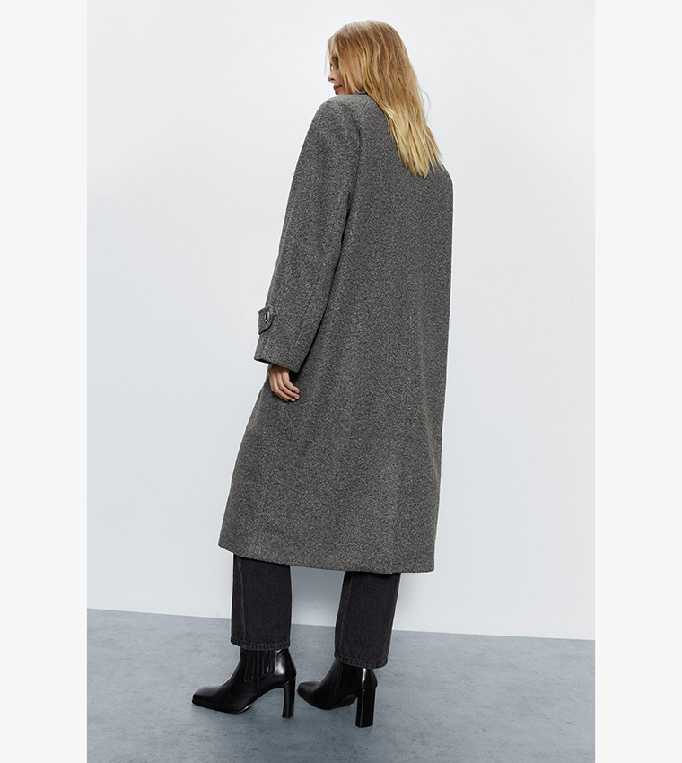 Buy Warehouse Double Breasted Wool Marl Coat In Grey 6thStreet Bahrain