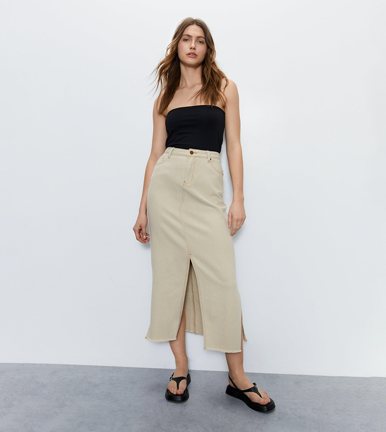 Denim midi hotsell skirt warehouse