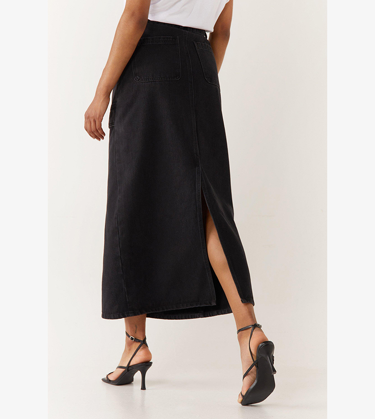 Buy Warehouse Denim Cargo Midi Skirt In Black 6thstreet Kuwait 2779