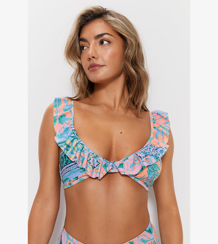 Ruffled Jungle-Print Underwire High-Wasit Bikini Set