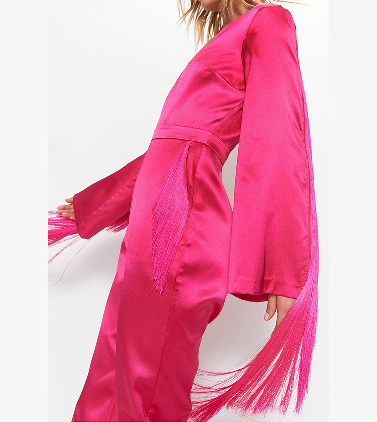 Premium Bonded Satin Fringe 70S Jumpsuit
