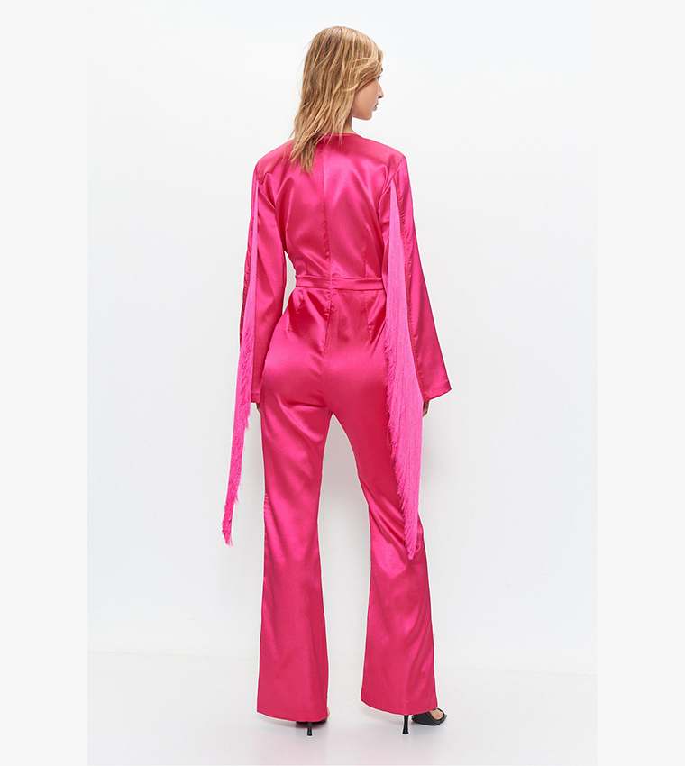 Premium Bonded Satin Fringe 70S Jumpsuit