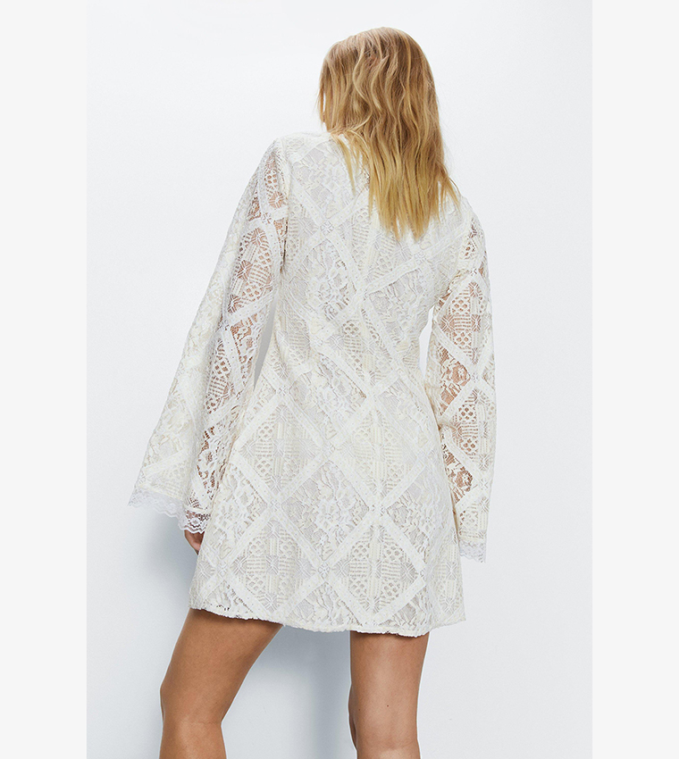 warehouse white lace dress Warehouse Women's Broderie Mix Tiered Midi Dress in White
