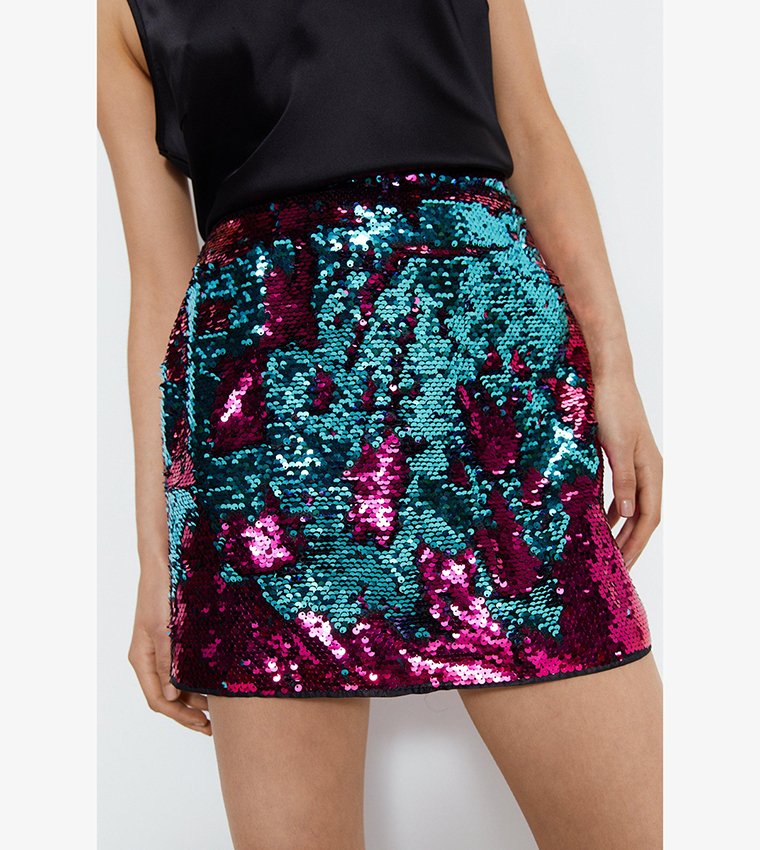 Buy Warehouse Premium Sequin Mini Skirt In Pink | 6thStreet Qatar