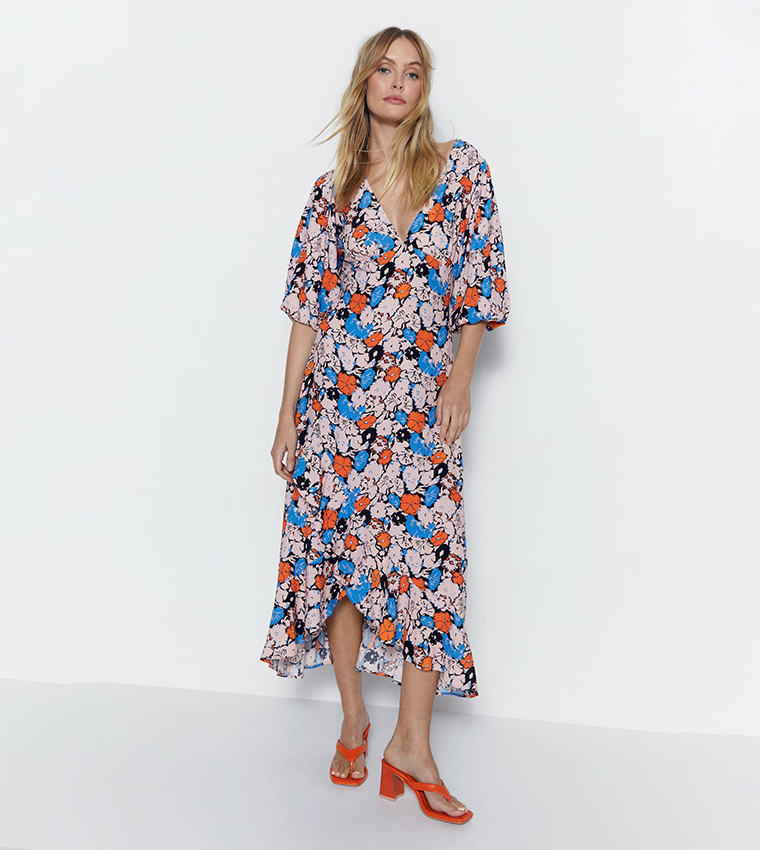 knee length dresses for ladies Warehouse Lime Broderie Puff Sleeve Tie Back Midi Dress