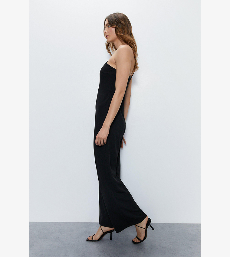 Asymmetric Shoulder Cotton Jersey Palazzo Jumpsuit | Wide-Leg Soft-Drape One-Piece