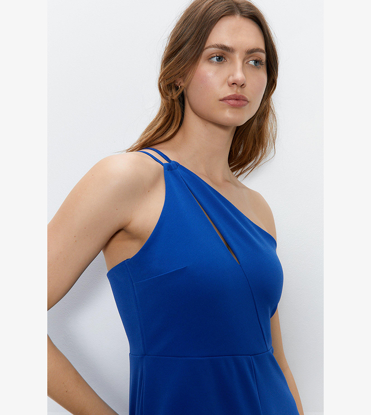 Buy Warehouse Asymmetric One Shoulder Wide Leg Jumpsuit In COBALT ...