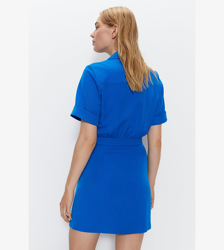 Buy Warehouse Tailored Utility Detail Mini Shirt Dress In COBALT 6thStreet Qatar