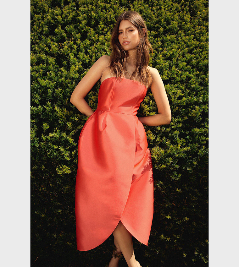 Warehouse coral midi dress top