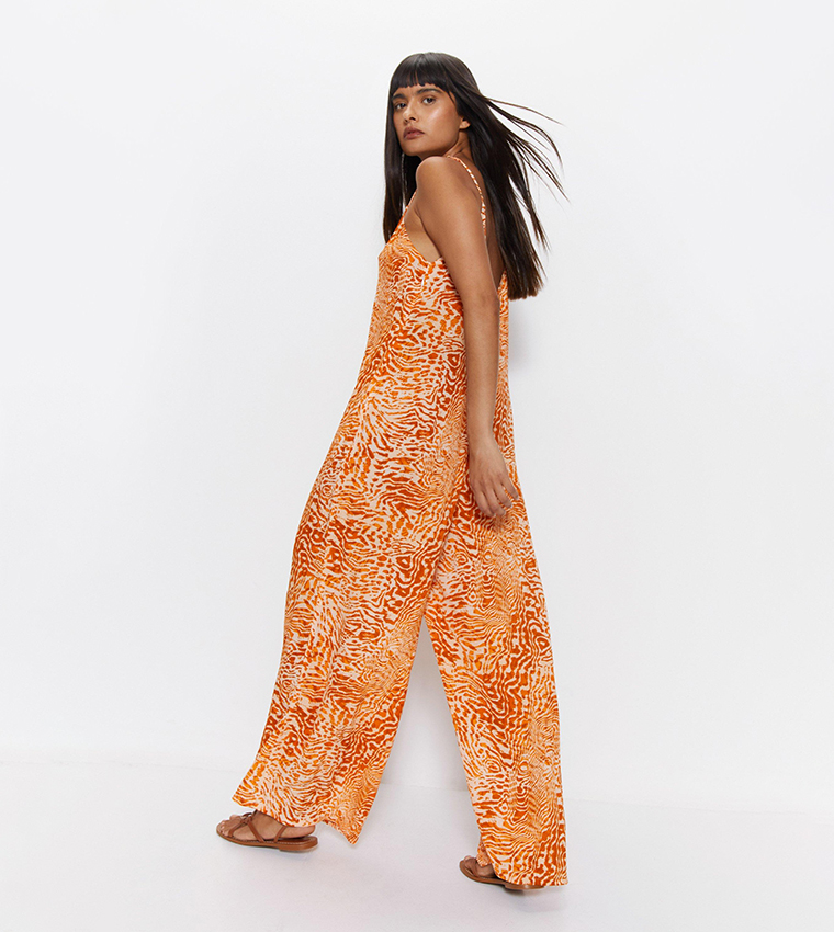 Buy Warehouse Animal Slouchy Cover Up Jumpsuit In Rust | 6thStreet Kuwait