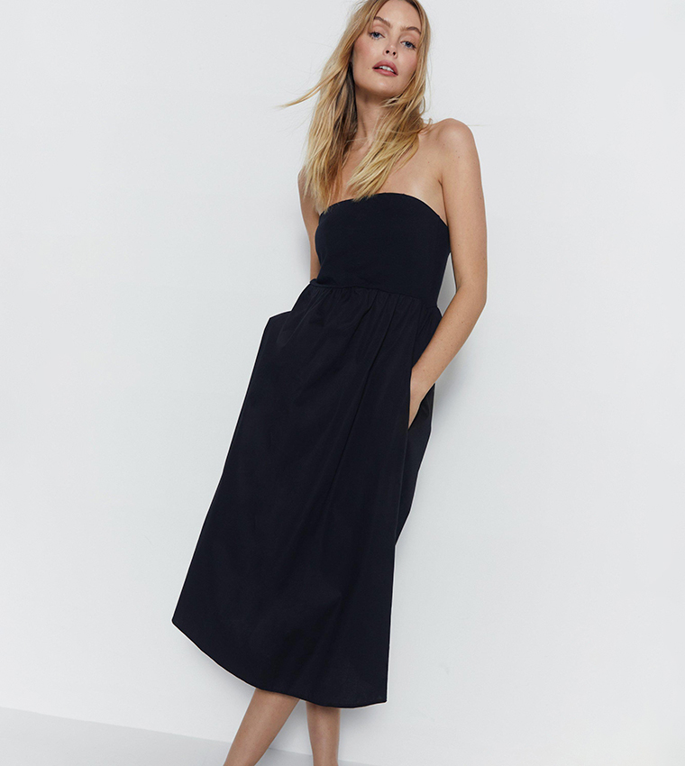 Buy Warehouse Bandeau Woven Mix Midi Dress In Black 6thStreet UAE