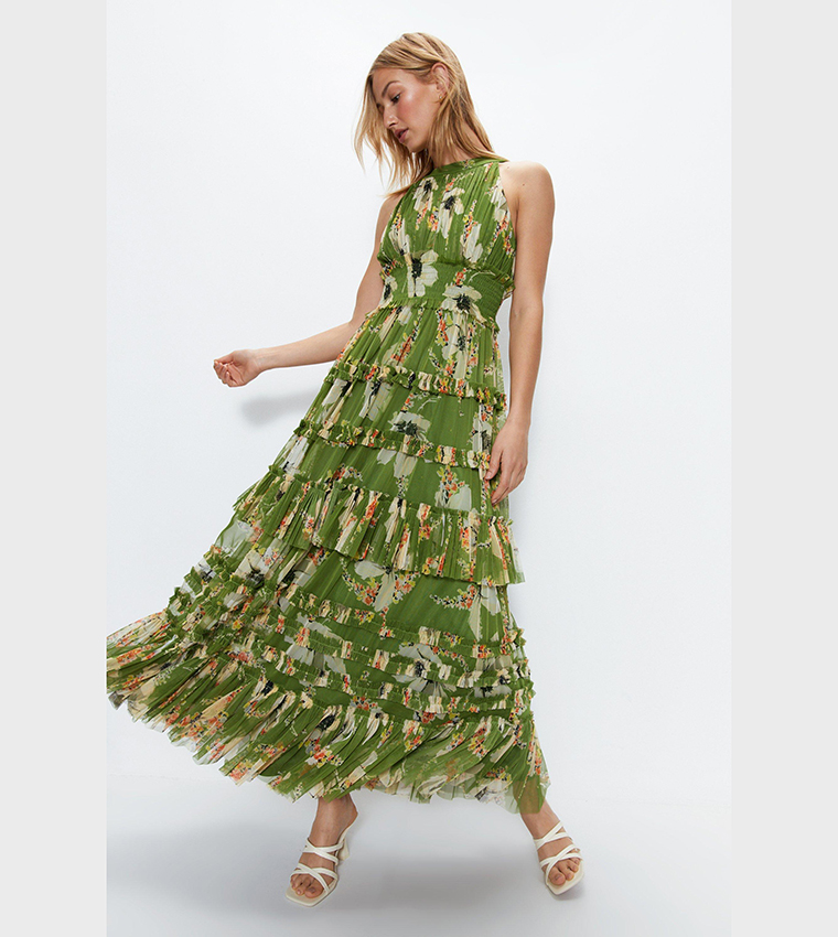 Warehouse green floral sales dress