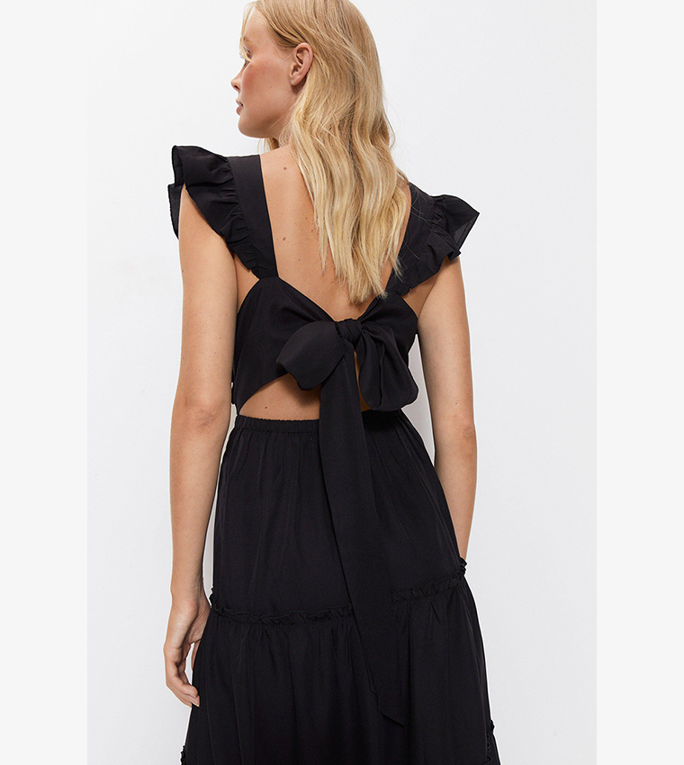 warehouse tie back midi dress Navy Warehouse Premium Linen Blend Racer Tie Back Midi Dress