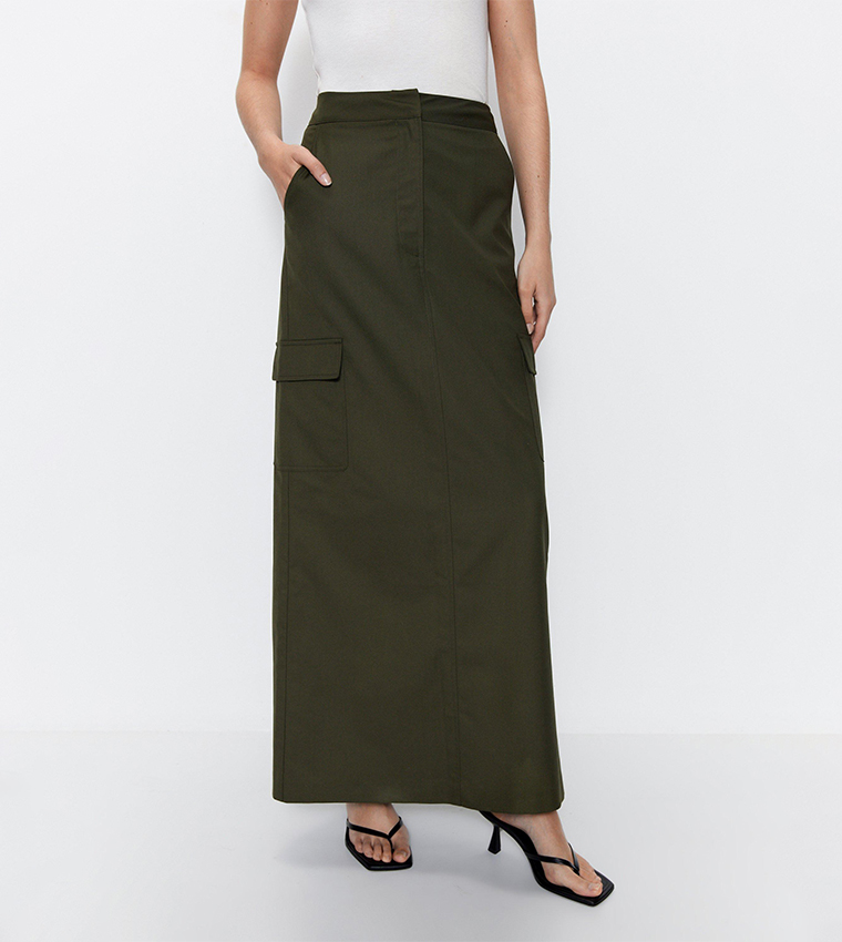 Buy Warehouse Tailored Cargo Maxi Skirt In Khaki 6thStreet Bahrain