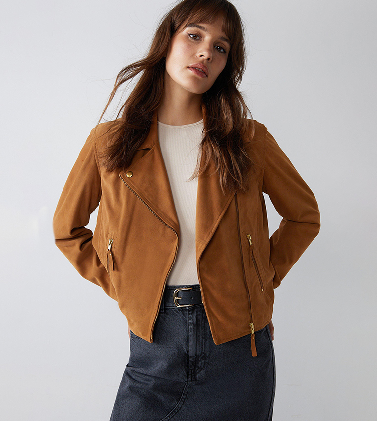 Warehouse suedette biker jacket top