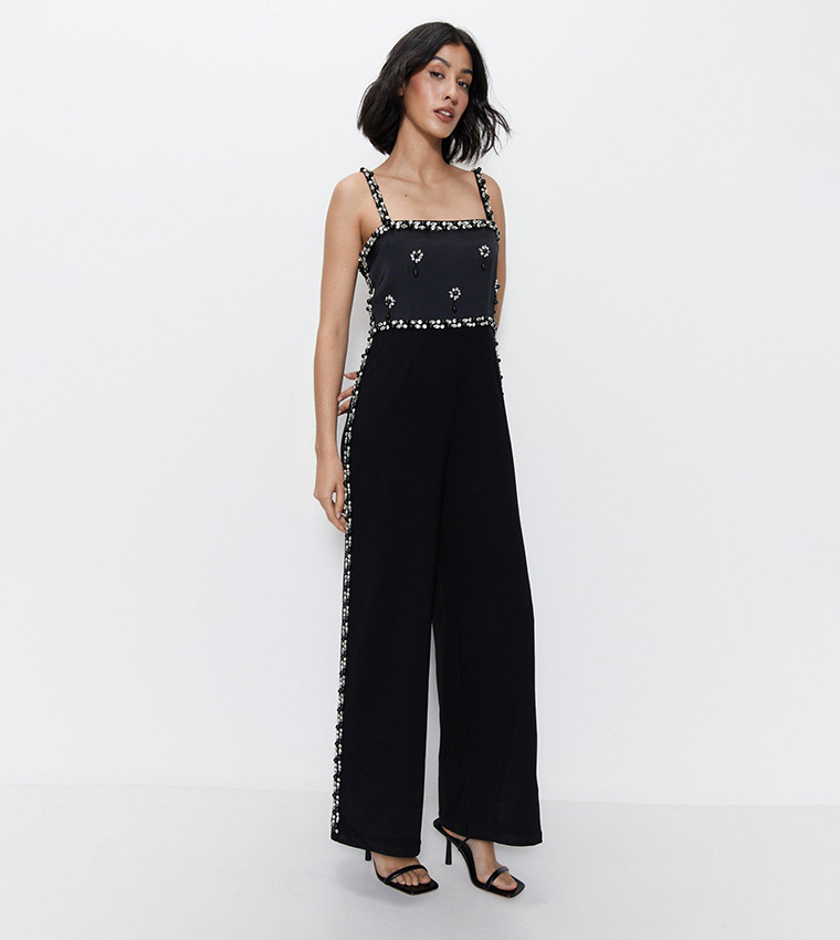 Buy Warehouse Embellished Wide Leg Jumpsuit In Black | 6thStreet UAE