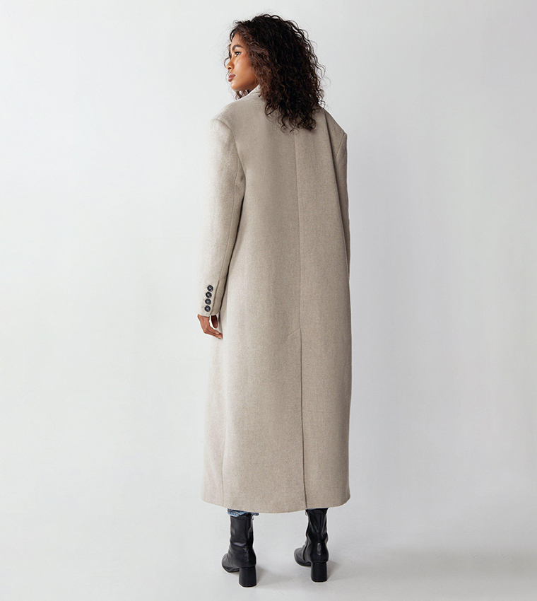 Buy Warehouse Premium Double Breasted Italian Wool Tailored Coat In Beige