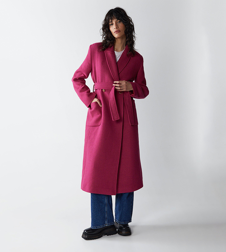 Buy Warehouse Premium Wool Look Tailored Coat In Pink 6thStreet Bahrain