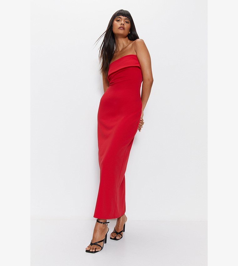 open lace back dress Red Bandeau Pinstripe Midi Dress