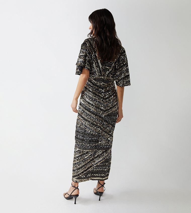 Buy Warehouse Mixed Sequin V Plunge Midi Dress In Silver 6thStreet