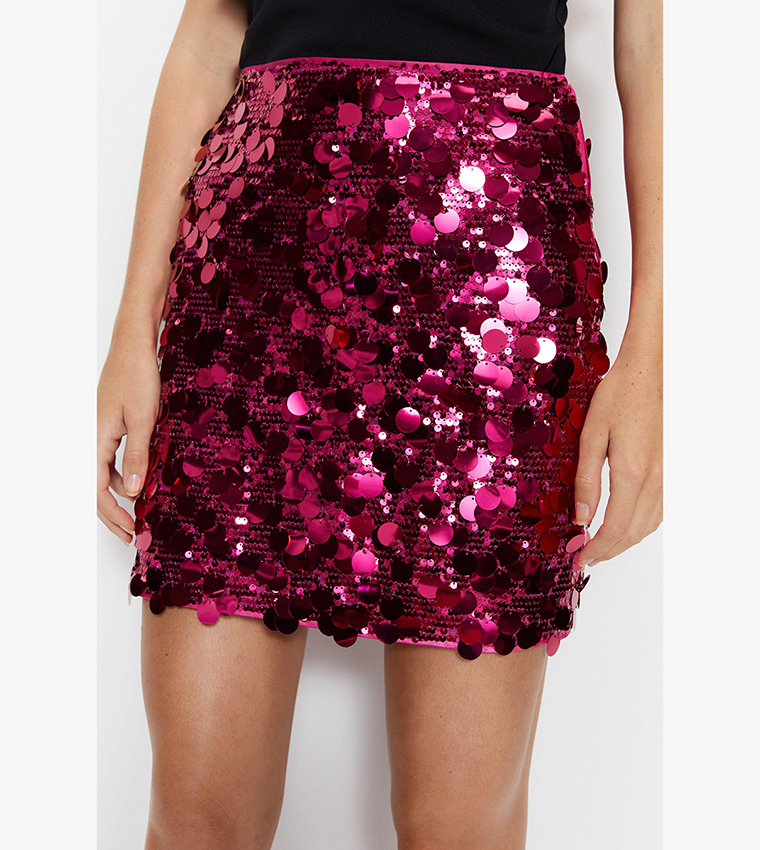 Buy Warehouse Premium Tailored Sequin Mini Skirt In Pink | 6thStreet ...