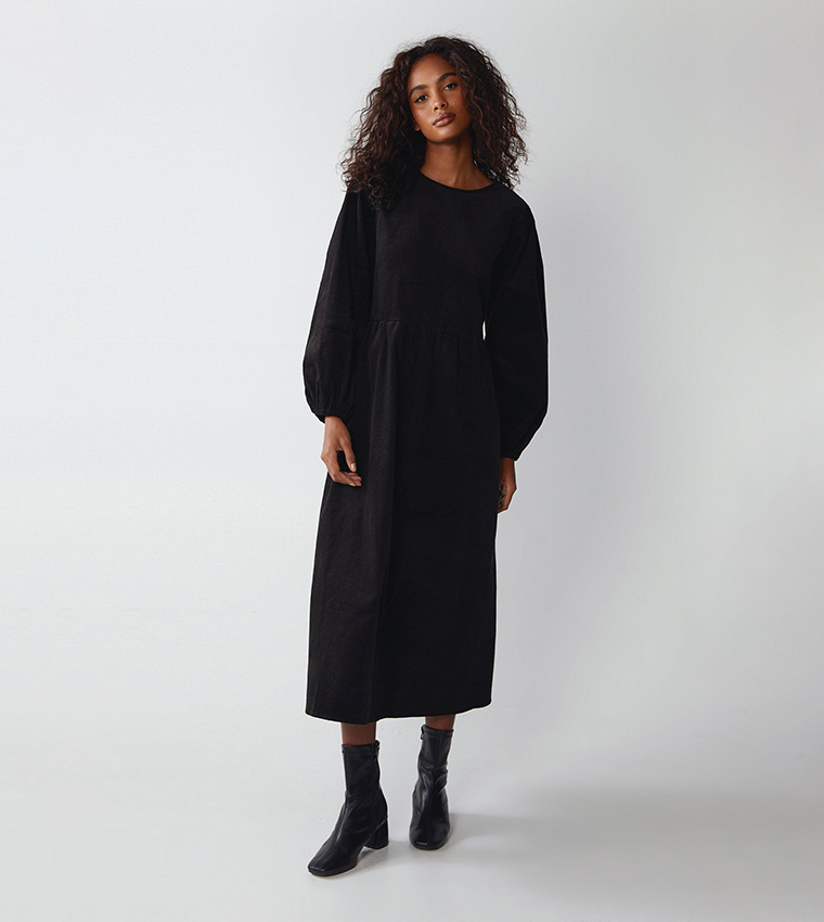 Buy Warehouse Baby Cord Smock Midi Dress In Black | 6thStreet Qatar