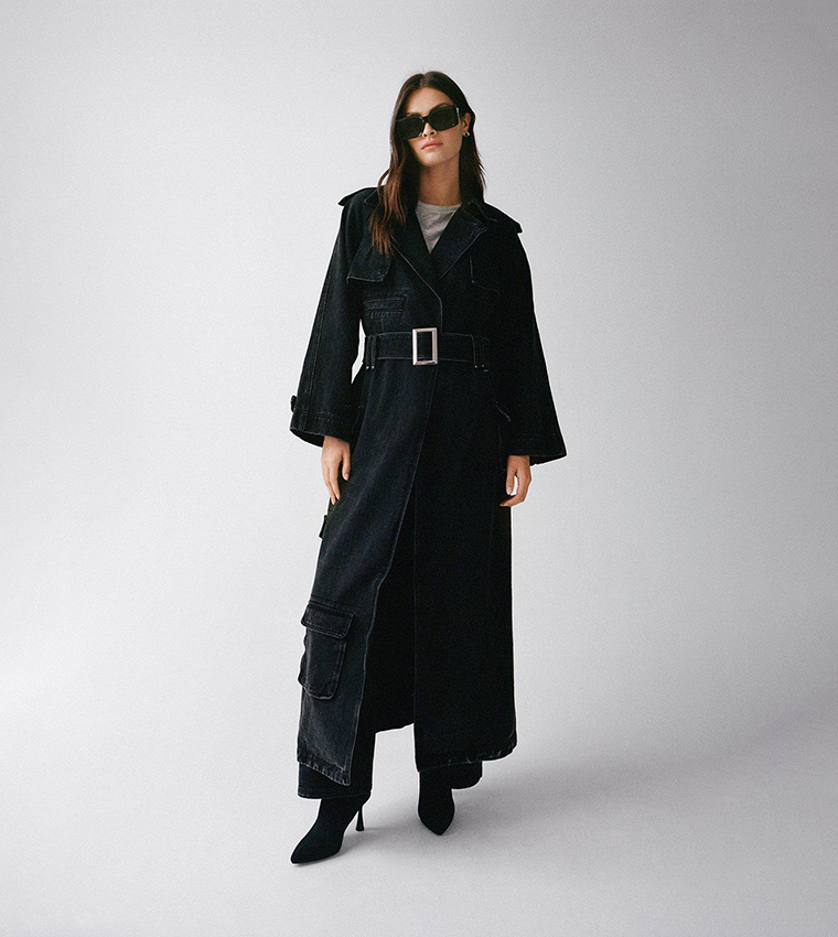 Oversized black shop trench coat