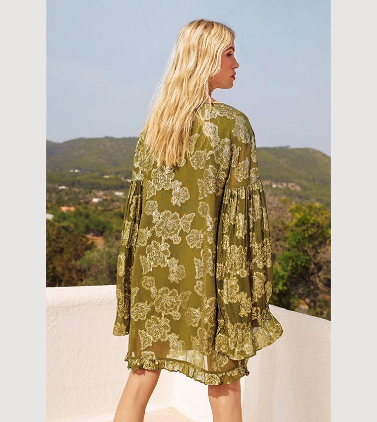 Buy Warehouse Metallic Georgette V Plunge Frill Swing Dress In