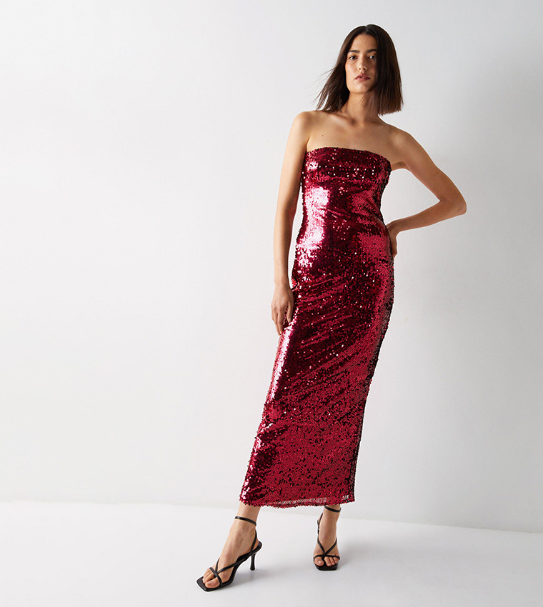 Buy Warehouse Sequined Bandeau Maxi Dress In Pink | 6thstreet Qatar