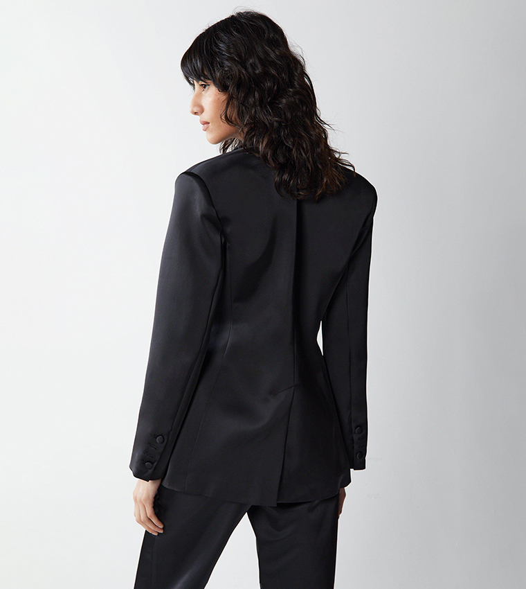 Buy Warehouse Premium Satin Cinched Waist Blazer In Black | 6thStreet UAE