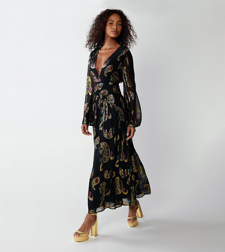 V plunge maxi outlet dress