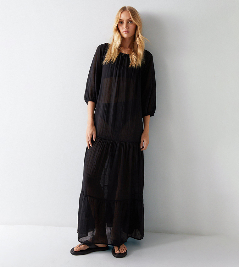 Ruched Tiered Maxi Dress - Black