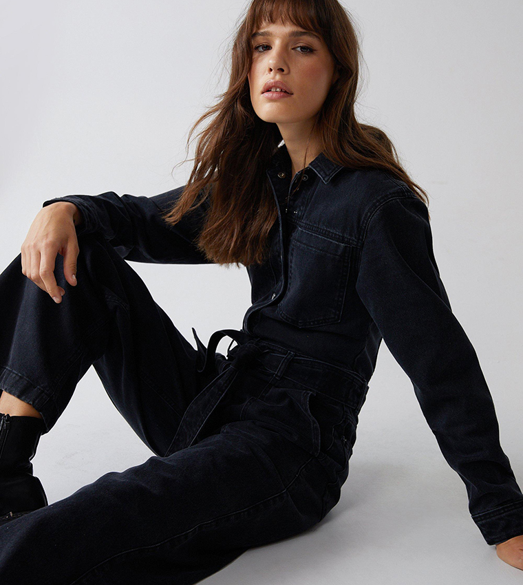 Buy Warehouse Washed Denim Boilersuit In Navy | 6thStreet Qatar