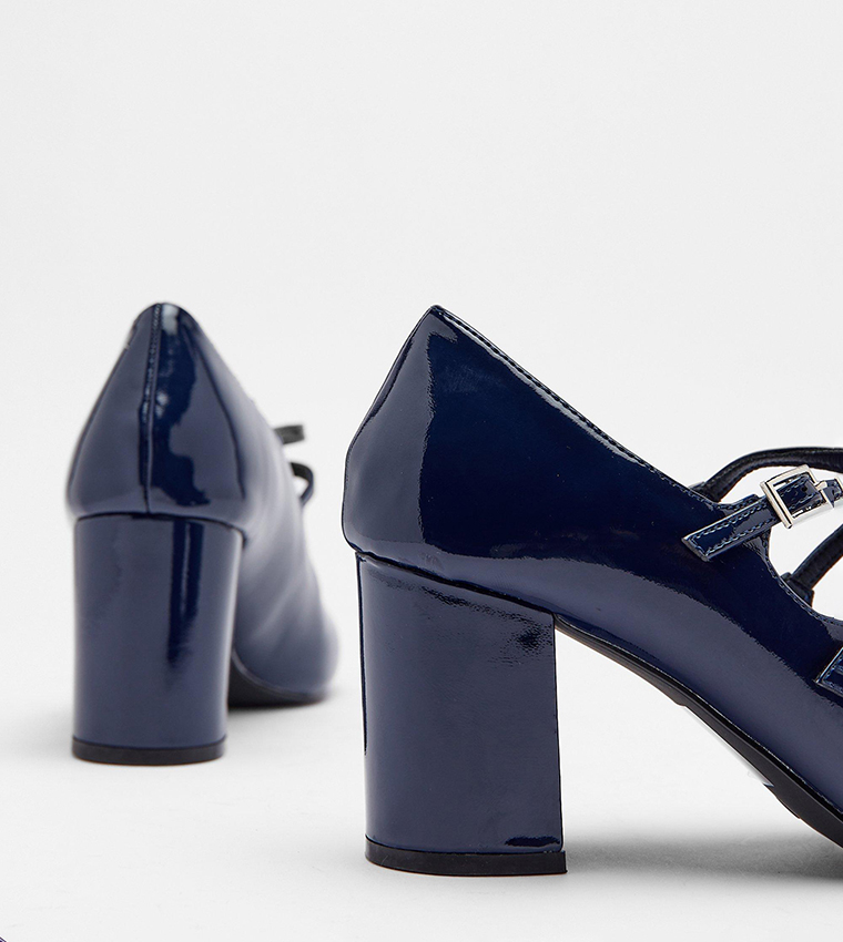 Buy Warehouse Patent Double Strap Mary Janes Shoes In Blue 6thStreet UAE