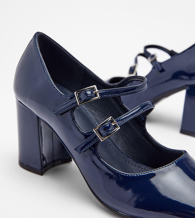 Buy Warehouse Patent Double Strap Mary Janes Shoes In Blue | 6thStreet ...