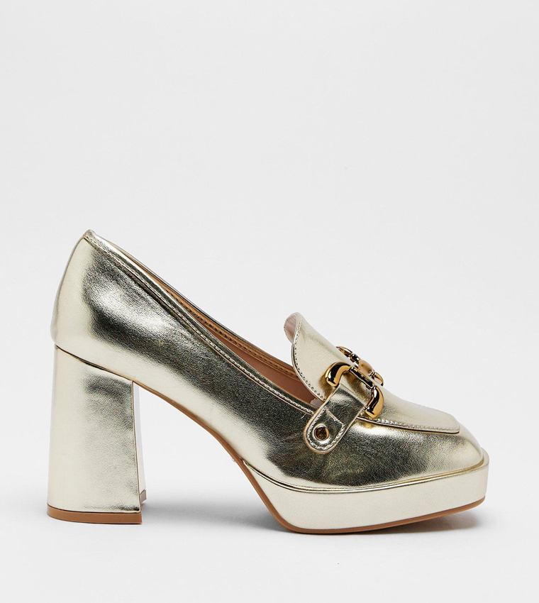Buy Warehouse Faux Leather Platform Mary Janes Shoes In Gold