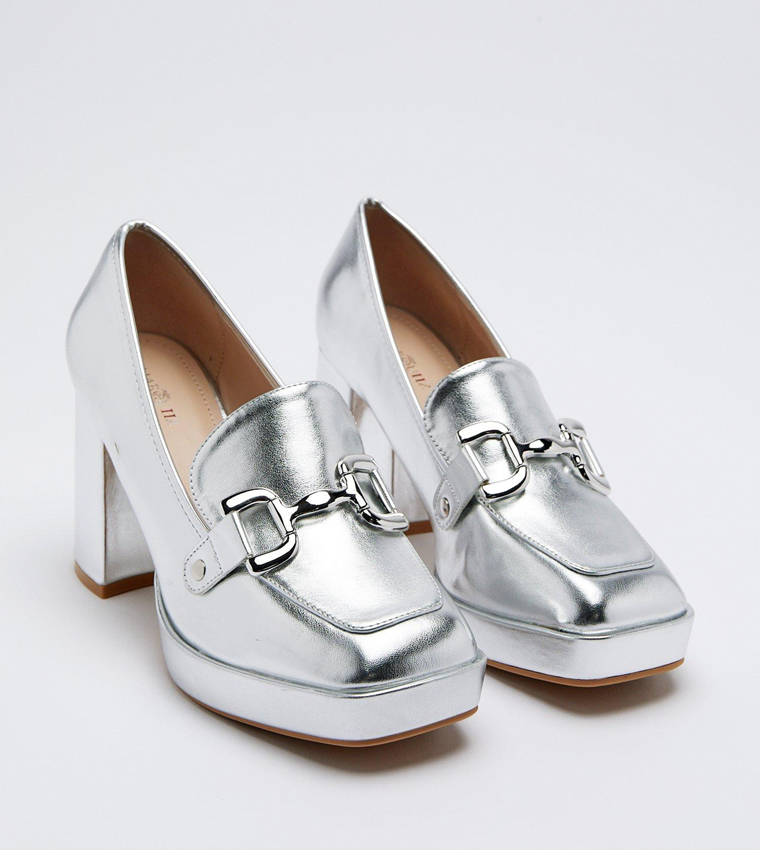 Buy Warehouse Faux Leather Platform Mary Janes Shoes In Silver