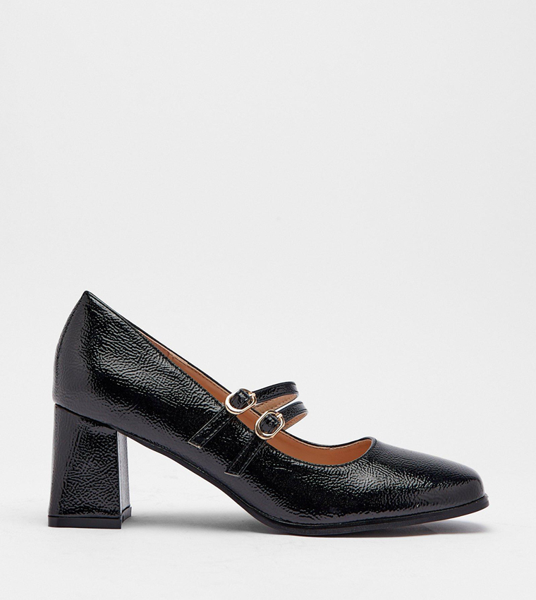 Buy Warehouse Patent Double Strap Mary Janes Pumps In Black | 6thstreet ...