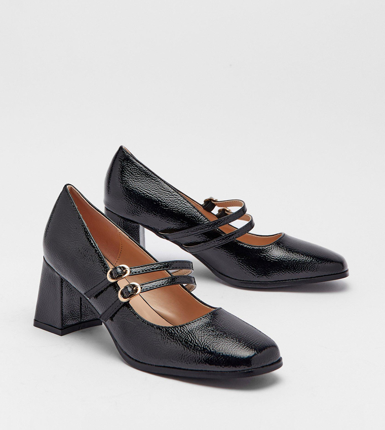 Buy Warehouse Patent Double Strap Mary Janes Pumps In Black | 6thstreet ...
