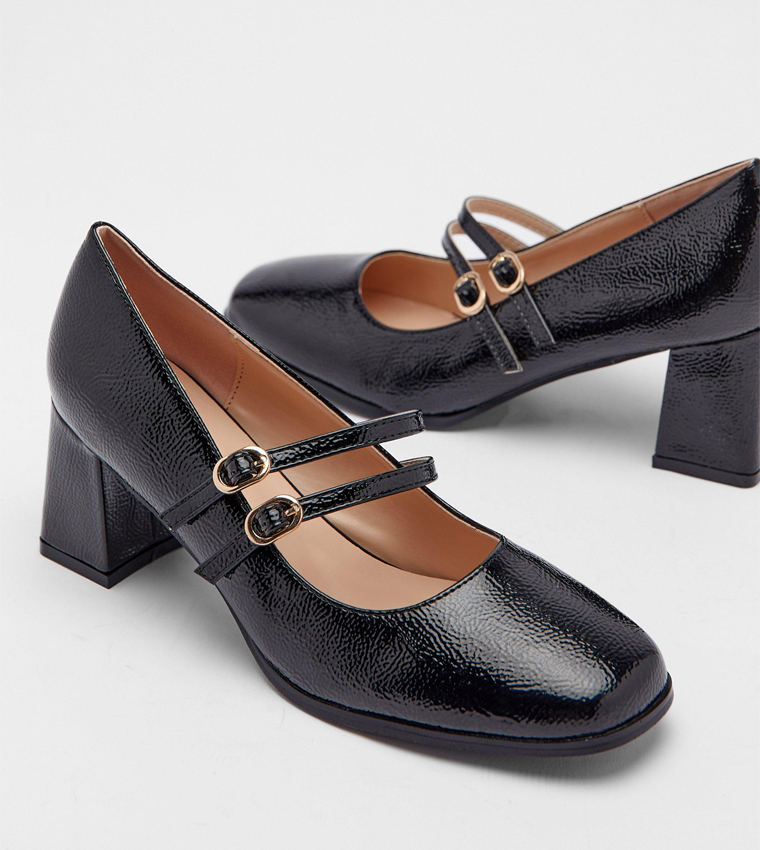 Buy Warehouse Patent Double Strap Mary Janes Pumps In Black | 6thstreet ...