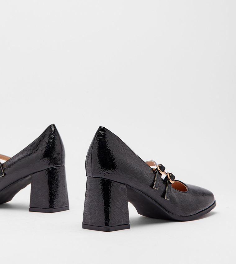 Buy Warehouse Patent Double Strap Mary Janes Pumps In Black | 6thstreet ...