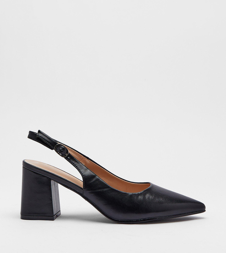 Buy Warehouse Faux Leather Block Heel Slingback Pumps In Black ...