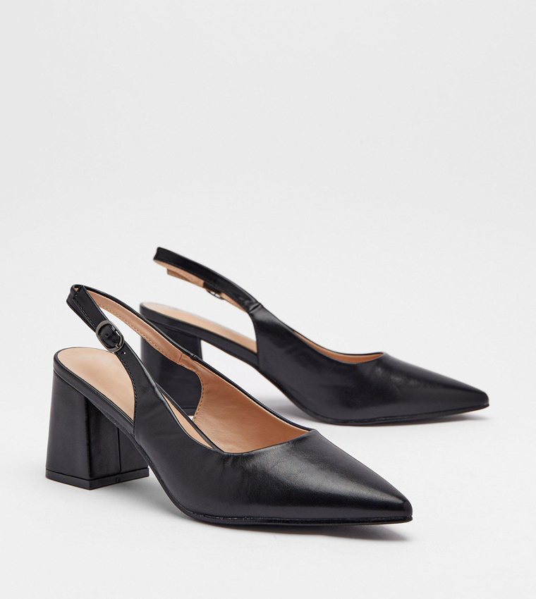 Buy Warehouse Faux Leather Block Heel Slingback Pumps In Black ...