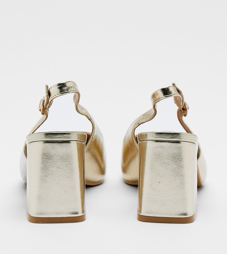 Buy Warehouse Faux Leather Block Heel Slingback Pumps In Gold | 6thStreet Qatar