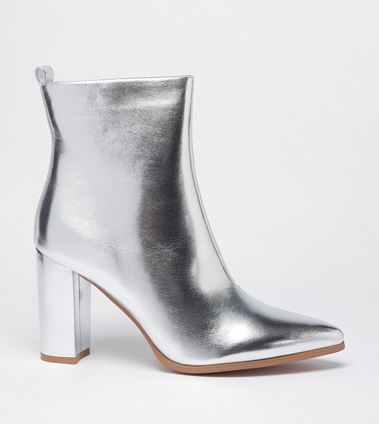 Buy Warehouse Block Heel Pointed Toe Ankle Boots In Silver | 6thStreet ...