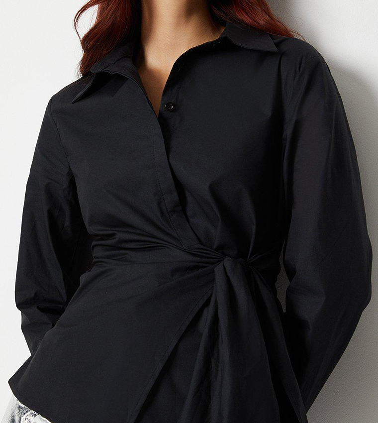 Buy Warehouse Wrap Over Tie Front Shirt In Black | 6thStreet UAE