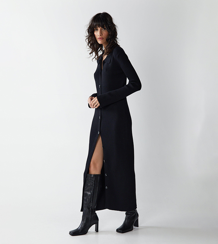 Warehouse black best sale button dress