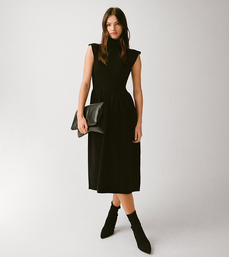 Buy Warehouse Knitted High Neck Midi Dress In Black 6thStreet