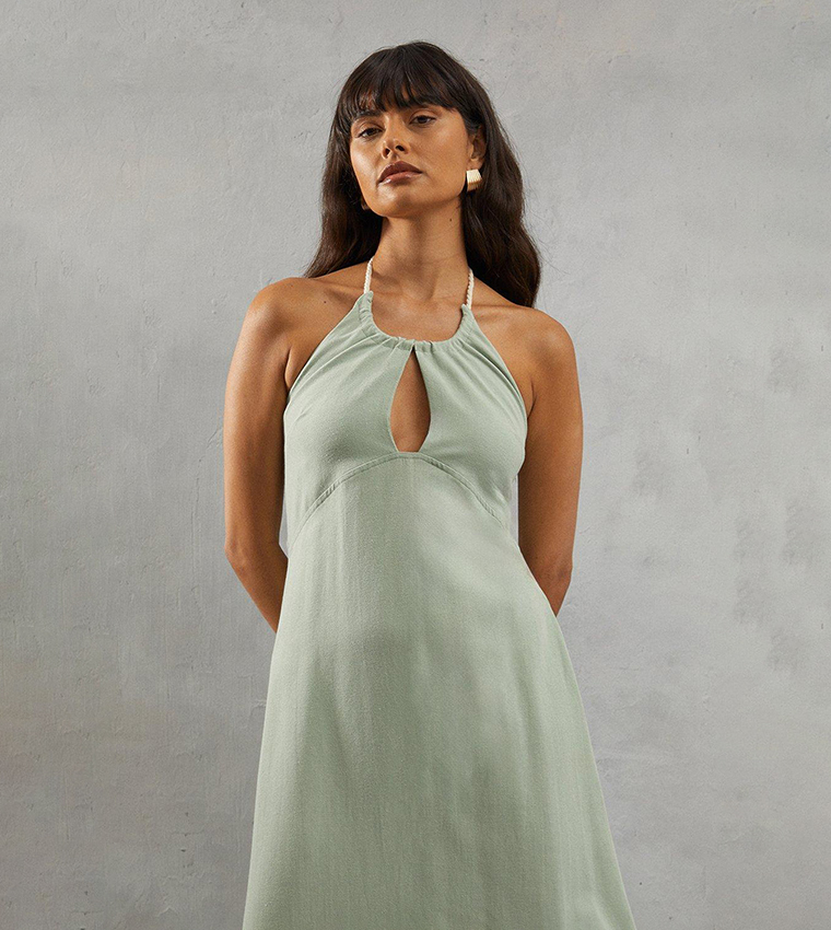 Service Dress Ropes Buy Warehouse Outlet Linen Rope Tie Midi Dress In Green | 6thstreet UAE