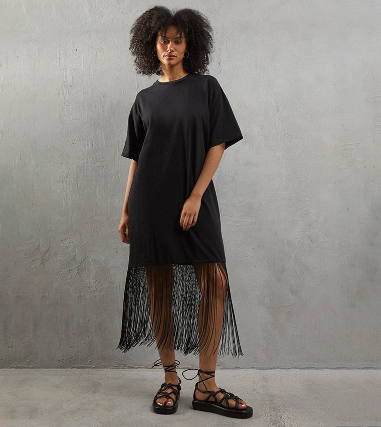 Boxy Fringe Hem T Shirt Dress